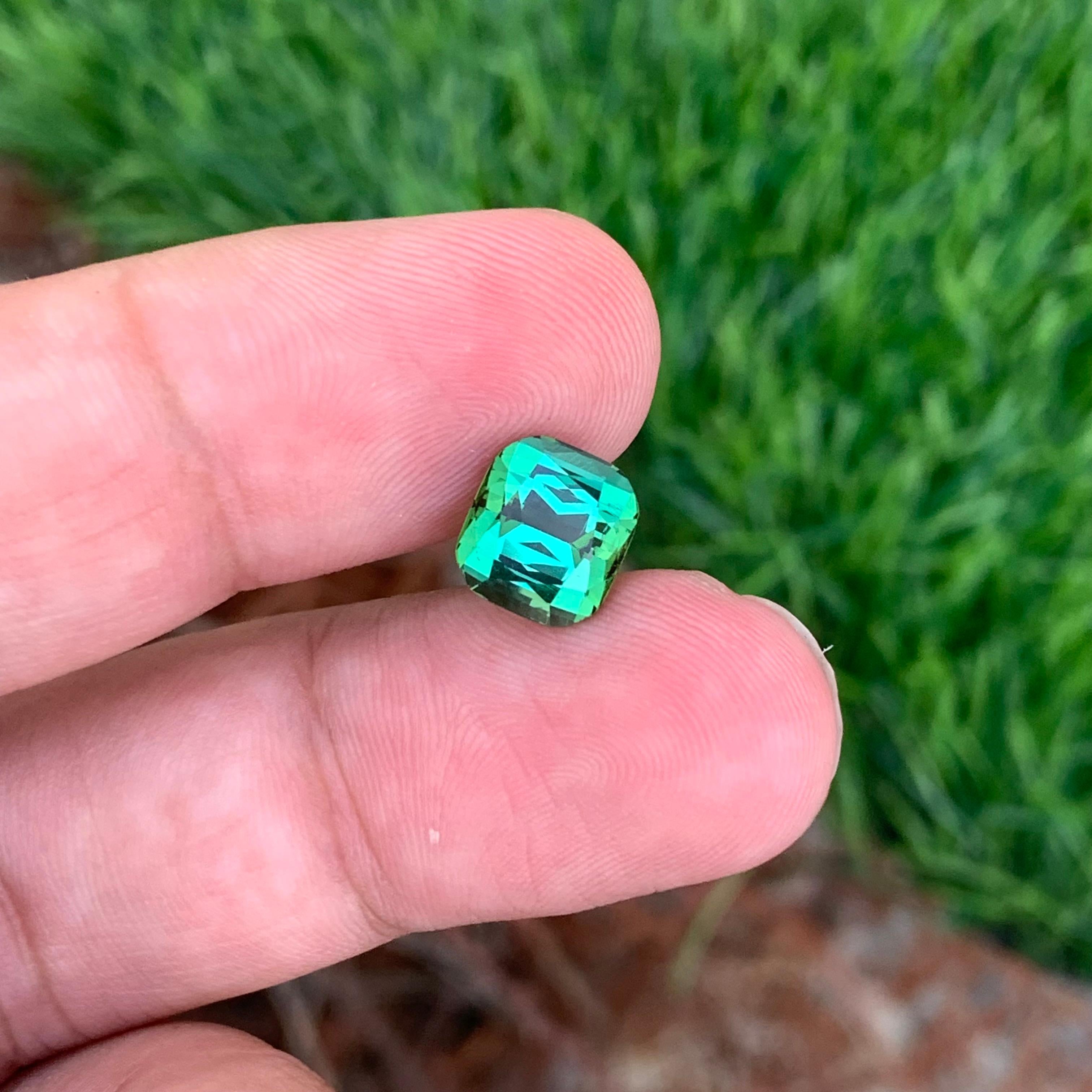 3.60 Carat Natural Loose Blue Green Tourmaline Cushion Shape Gemstone (Tourmaline bleue verte en forme de coussin) en vente 1