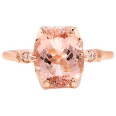 Bague en or rose massif 14 carats avec diamants et morganite naturelle de 3,60 carats