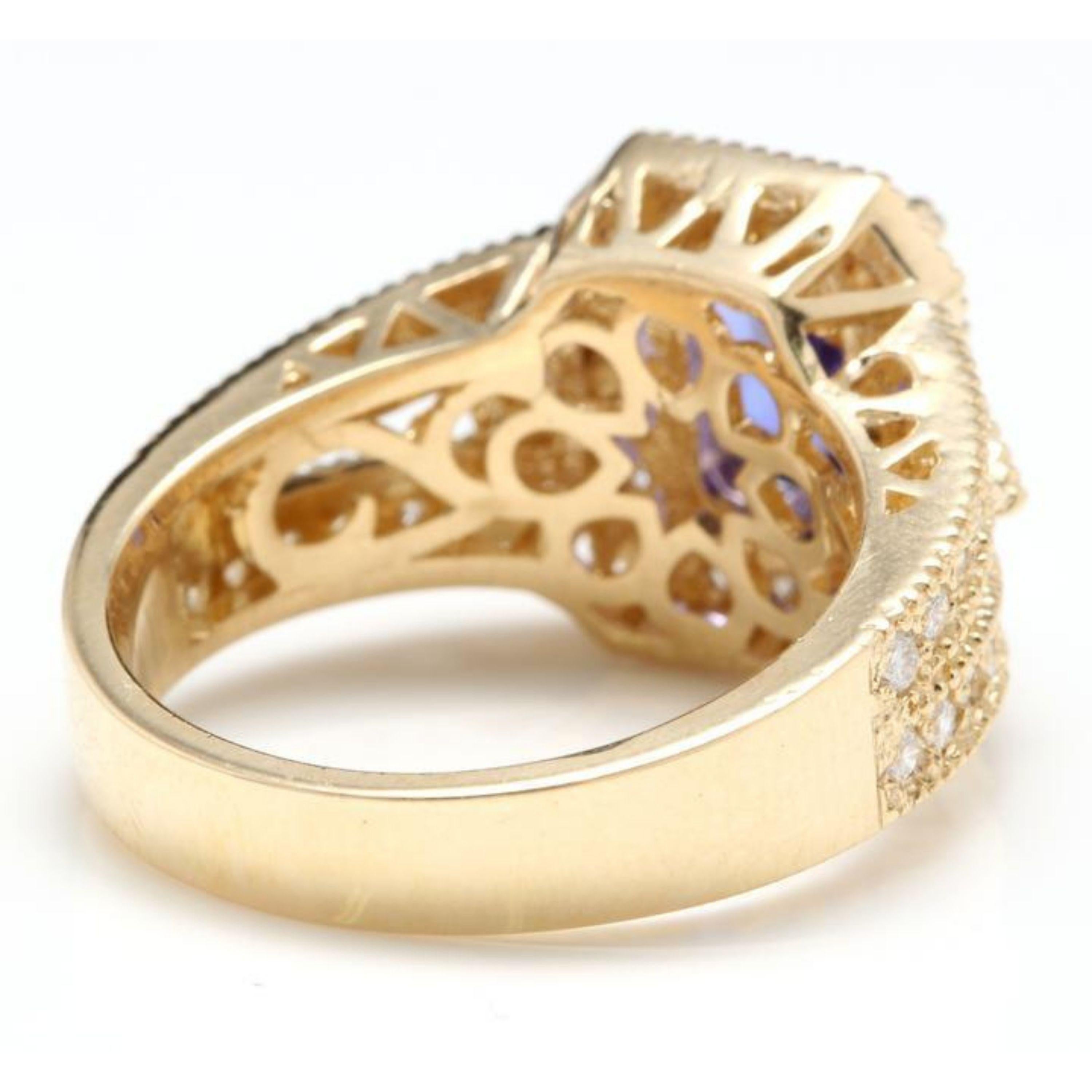 3,60 Karat natürlicher Tansanit und Diamant 14 Karat massiver Gelbgold Ring im Zustand „Neu“ im Angebot in Los Angeles, CA