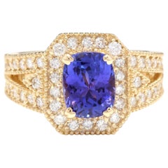 Anello con tanzanite naturale da 3,60 carati e diamante in oro giallo massiccio da 14 carati