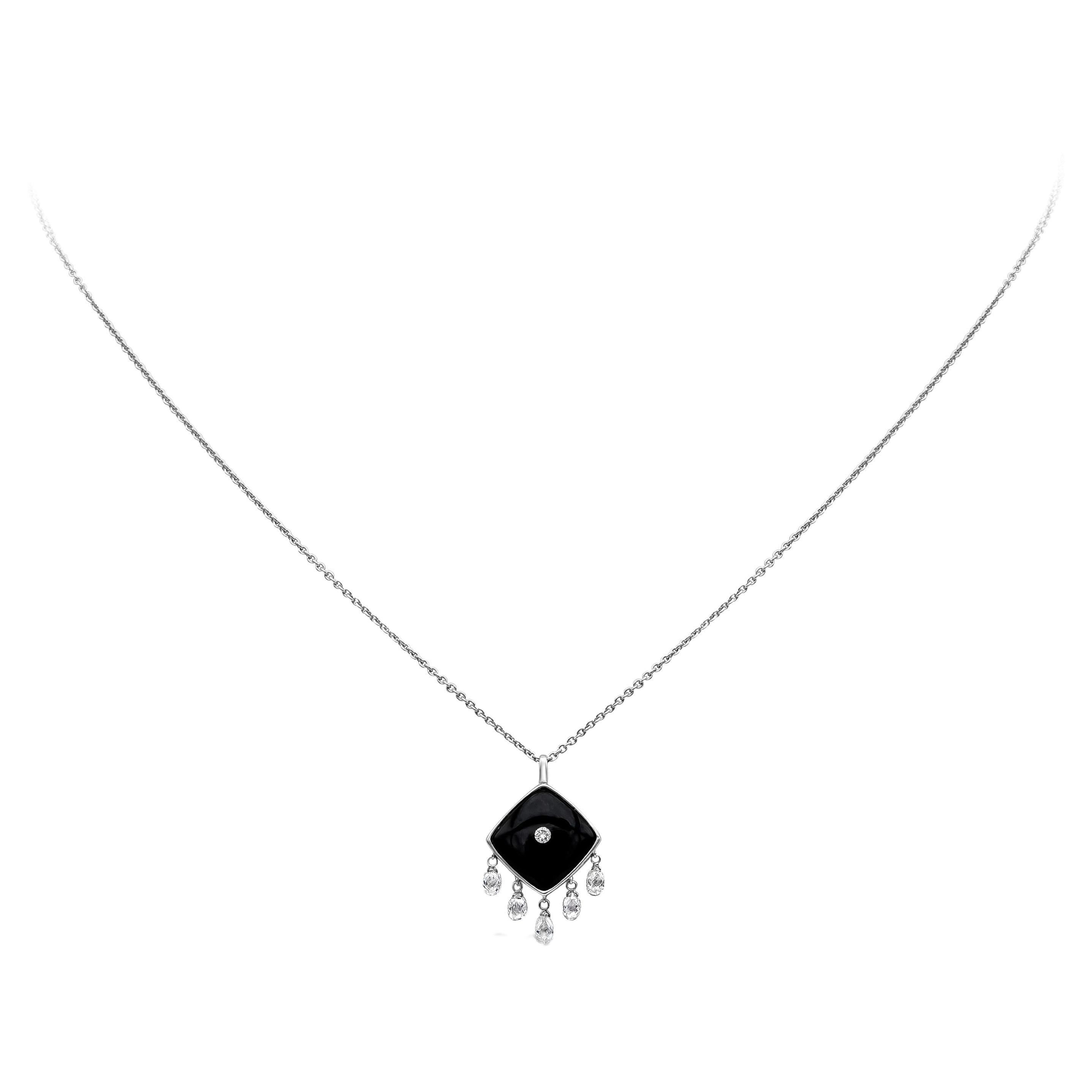 3.60 Carat Onyx and Briolette Cut Diamond Pendant Drop Necklace For Sale
