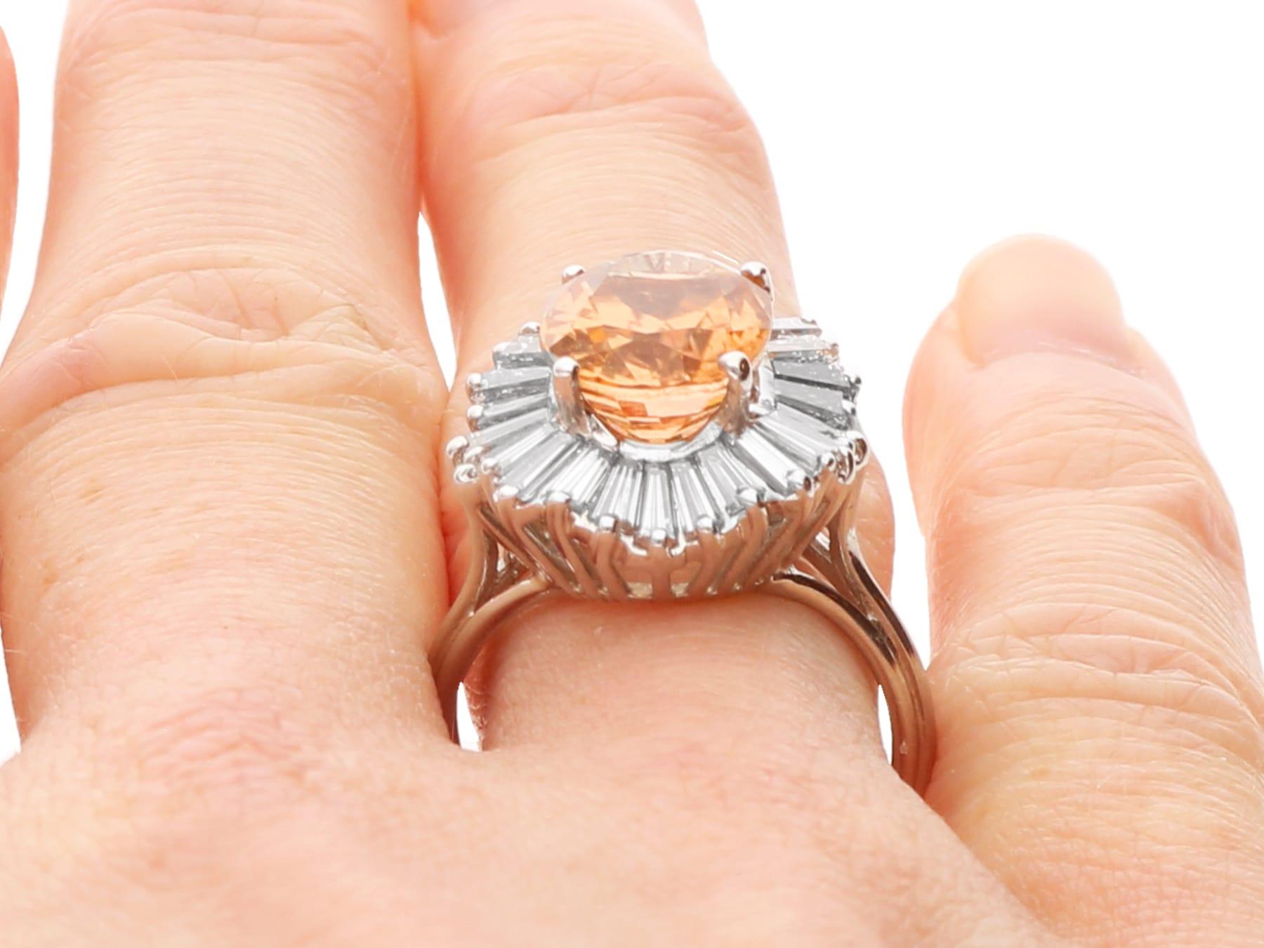 3.60 Carat Orange Tourmaline 2.30 Carat Diamond, 18k White Gold Ballerina Ring For Sale 5