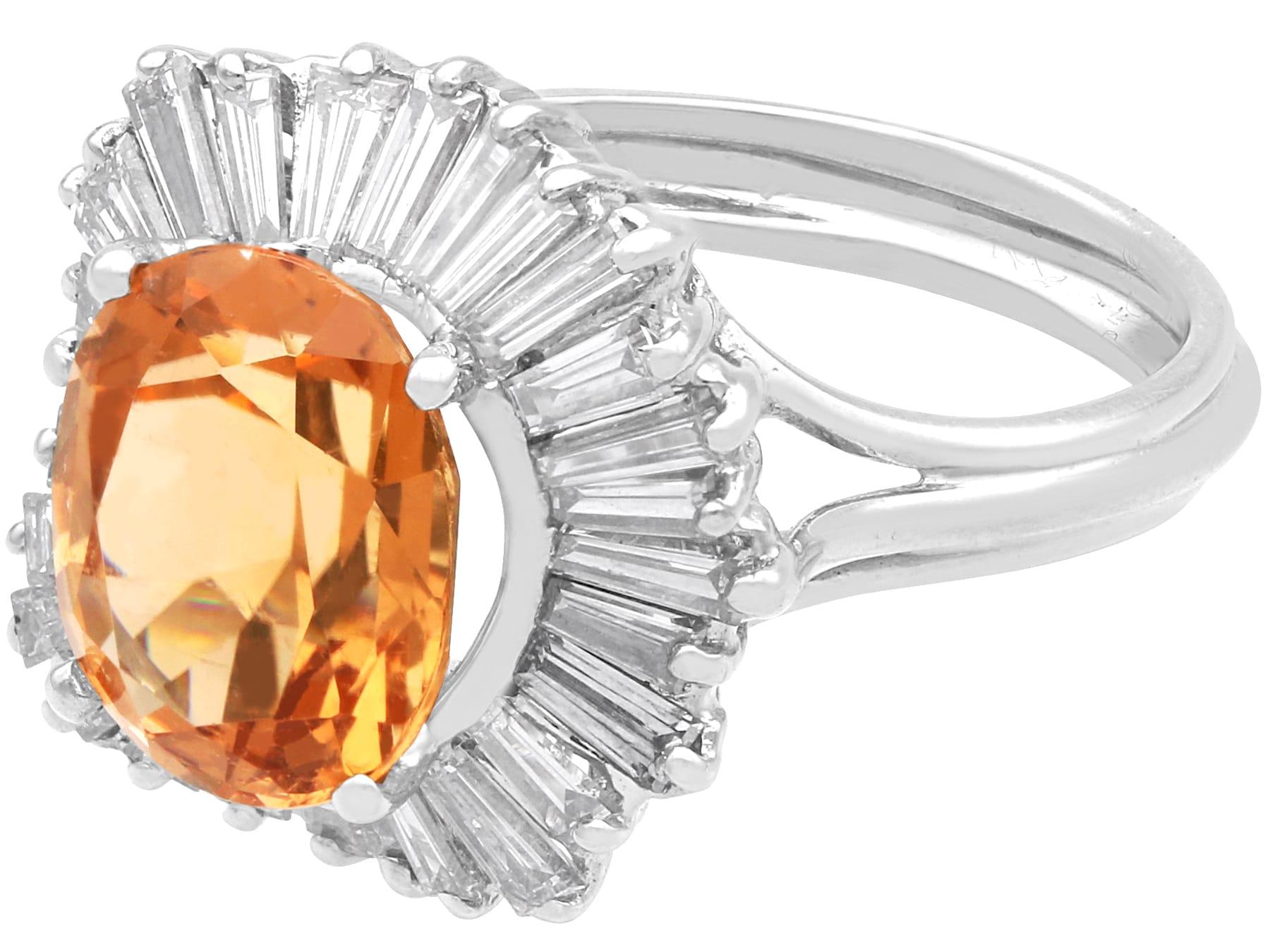3.60 Carat Orange Tourmaline 2.30 Carat Diamond, 18k White Gold Ballerina Ring In Excellent Condition For Sale In Jesmond, Newcastle Upon Tyne