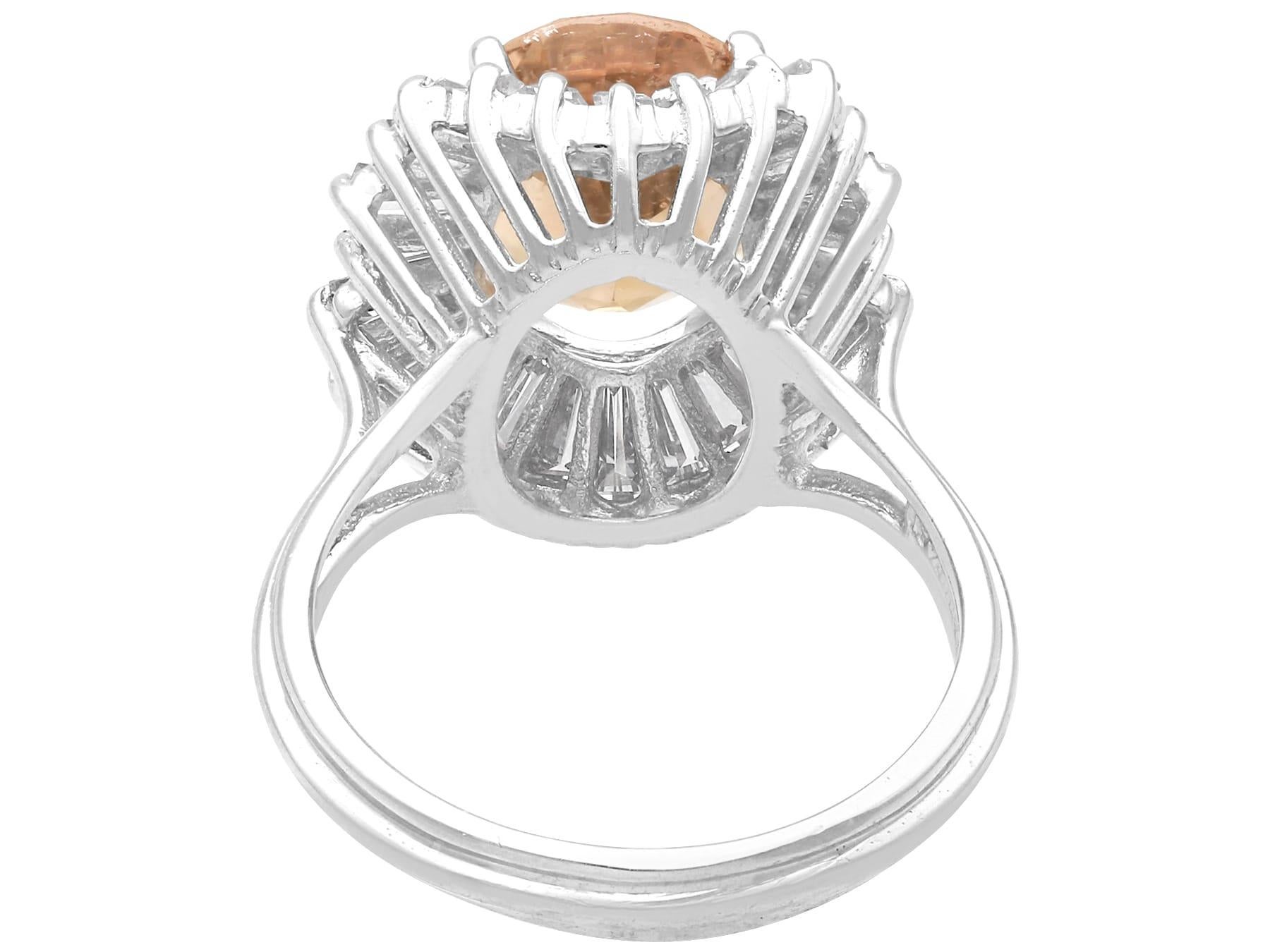 Women's or Men's 3.60 Carat Orange Tourmaline 2.30 Carat Diamond, 18k White Gold Ballerina Ring For Sale