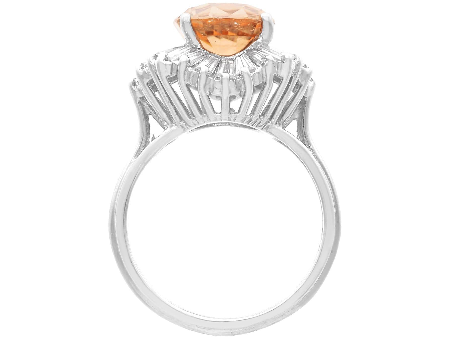 3.60 Carat Orange Tourmaline 2.30 Carat Diamond, 18k White Gold Ballerina Ring For Sale 1