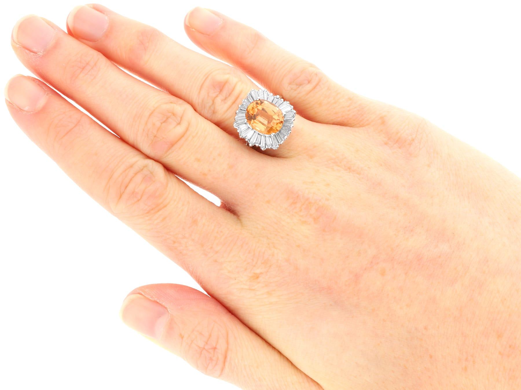3.60 Carat Orange Tourmaline 2.30 Carat Diamond, 18k White Gold Ballerina Ring For Sale 3
