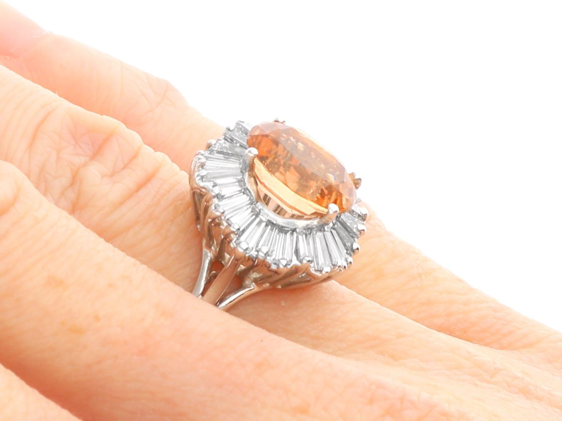 3.60 Carat Orange Tourmaline 2.30 Carat Diamond, 18k White Gold Ballerina Ring For Sale 4