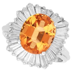 3.60 Carat Orange Tourmaline 2.30 Carat Diamond, 18k White Gold Ballerina Ring