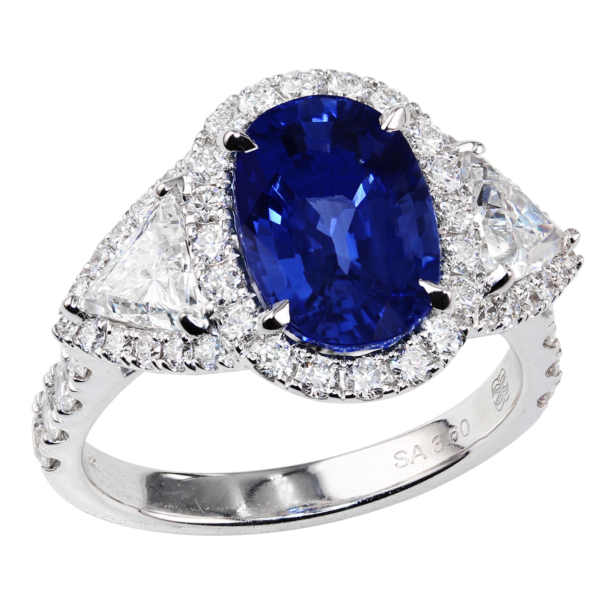 3.60 Carat Blue Sapphire White Gold Cocktail Ring For Sale