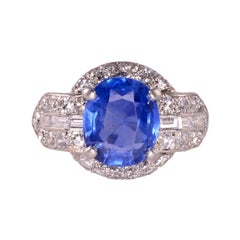 3.60 Carat Oval Sapphire and Diamond Platinum Ring
