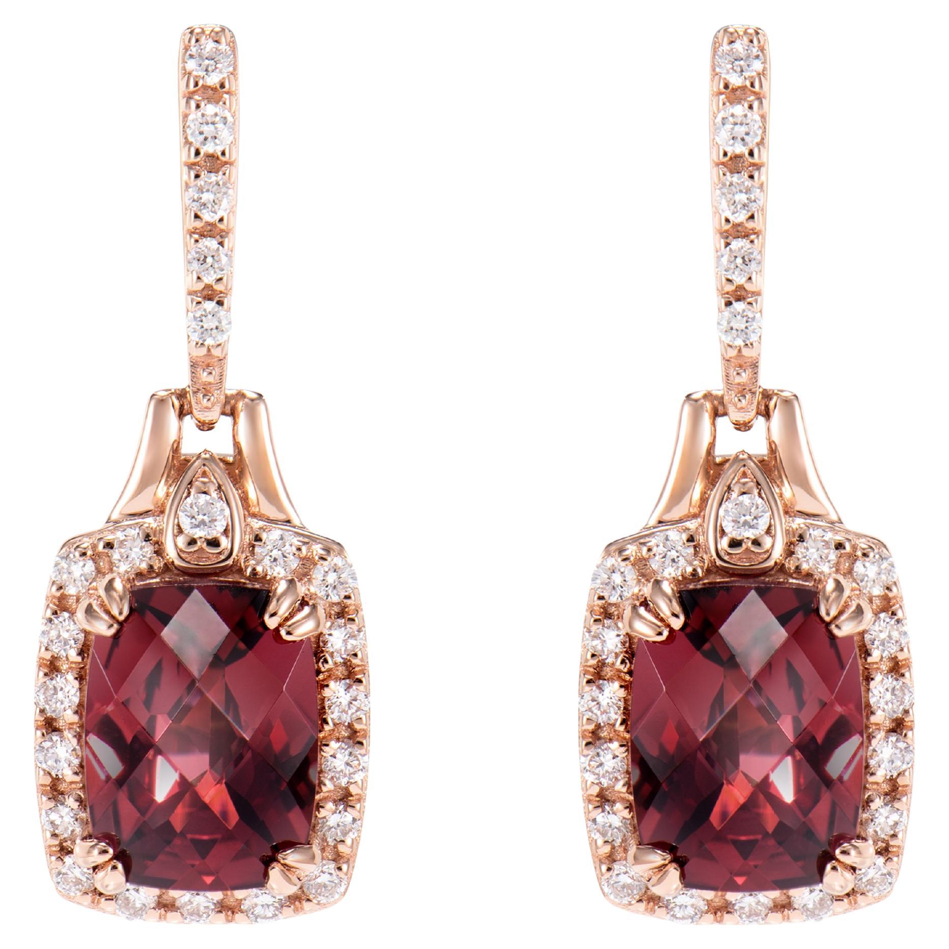 Sunita Nahata Rhodolite 3.60ct. Drop Earring in 18KRG with White Diamond