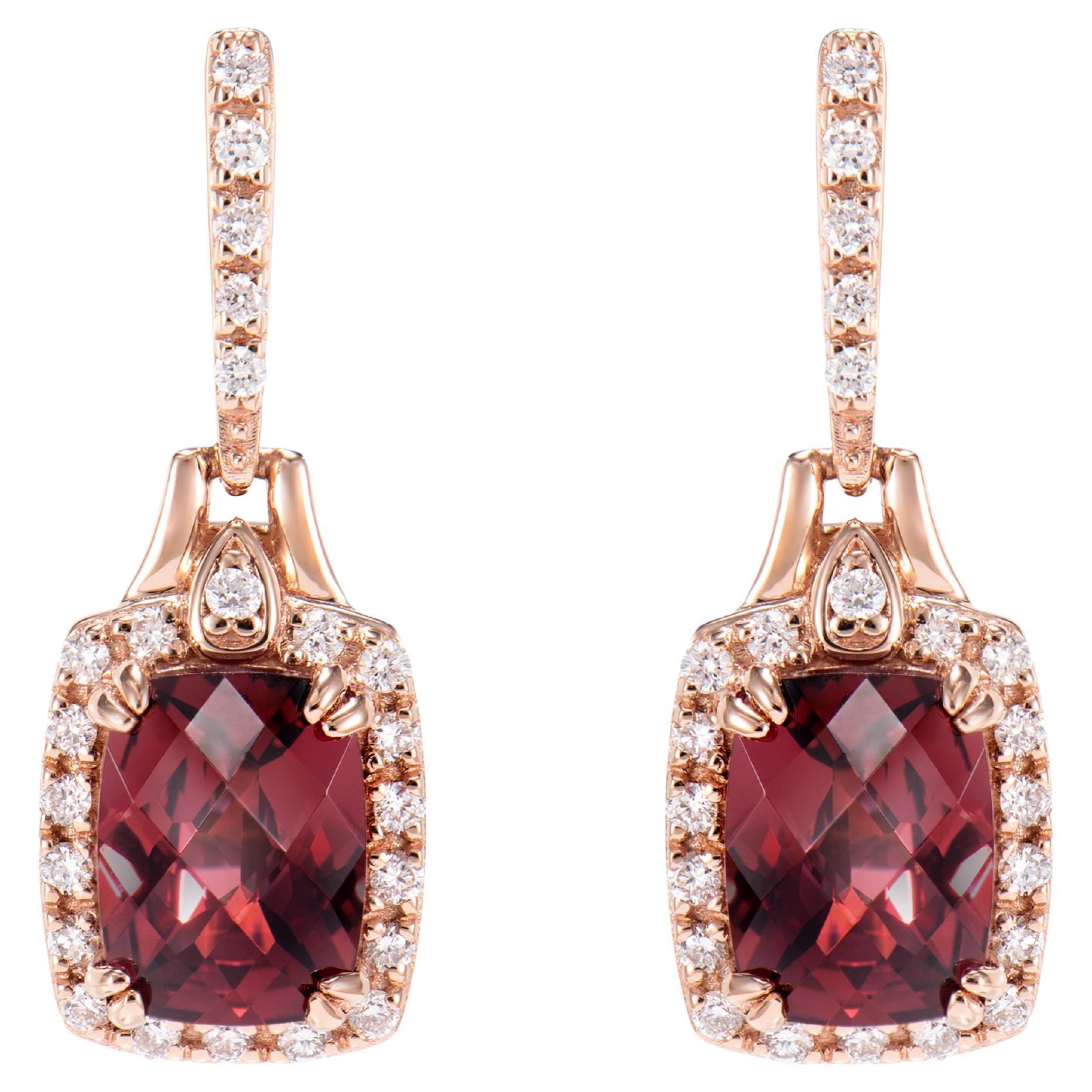 3.60 Carat Rhodolite Drop Earring in 18Karat Rose Gold with White Diamond