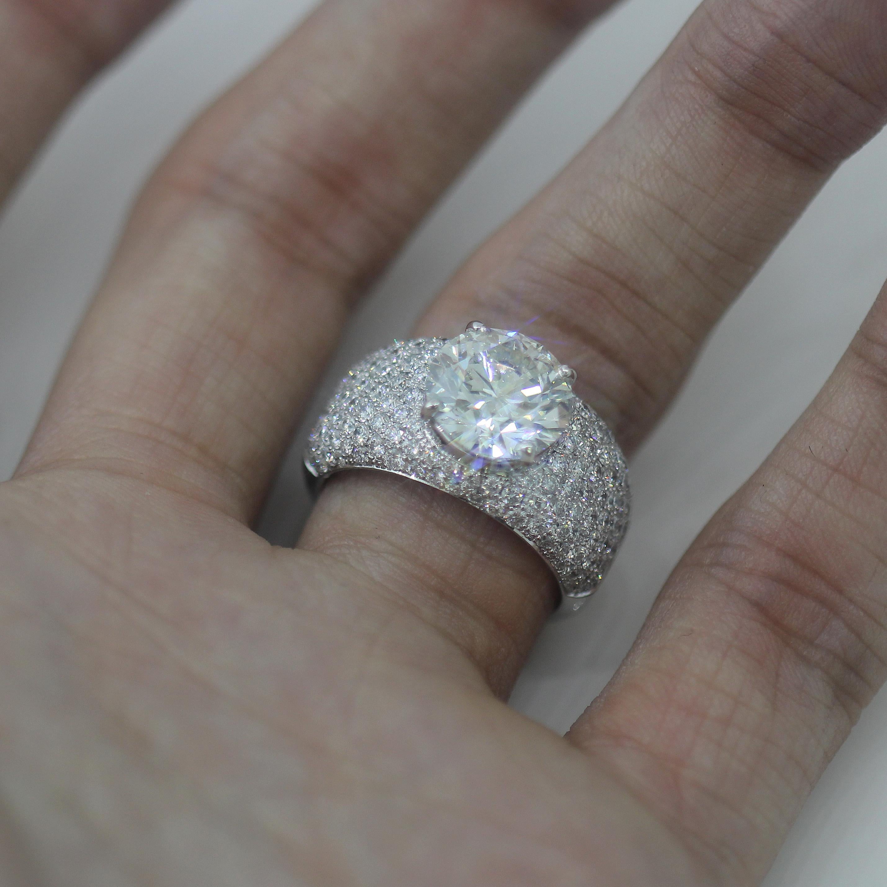 Modern 3.60+ Carat Round K VS2 Pave Diamond Engagement Ring 19 Karat W, Ben Dannie For Sale