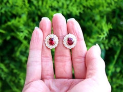 3.60 Carat Ruby 2.00 Carat Diamond 18k Yellow Gold Cluster Earrings Circa 2000