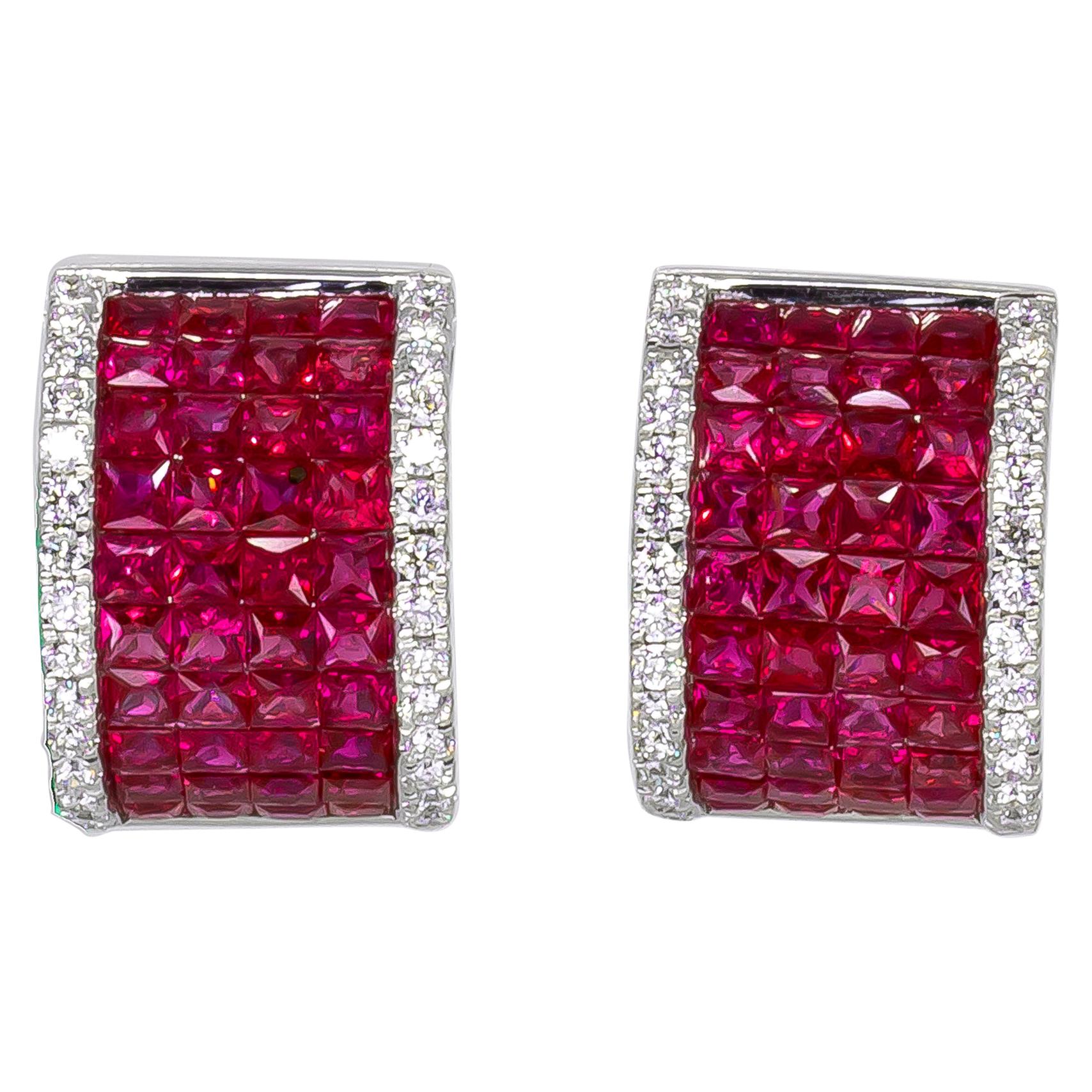 3.60 Carat Ruby Earrings with Diamonds 18 Karat Gold