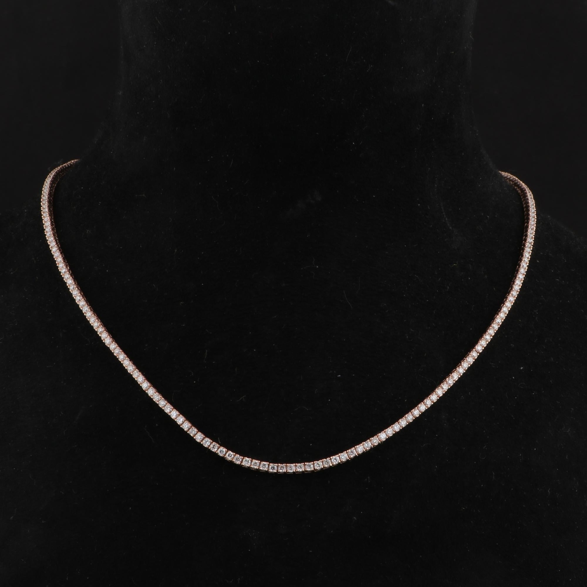 Modern 3.60 Carat SI Clarity HI Color Diamond Chain Necklace 14 Karat Rose Gold Jewelry For Sale
