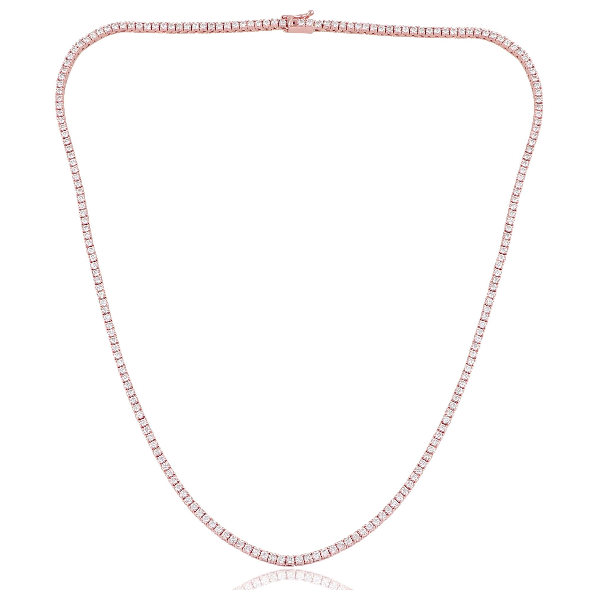 Women's 3.60 Carat SI Clarity HI Color Diamond Chain Necklace 14 Karat Rose Gold Jewelry For Sale