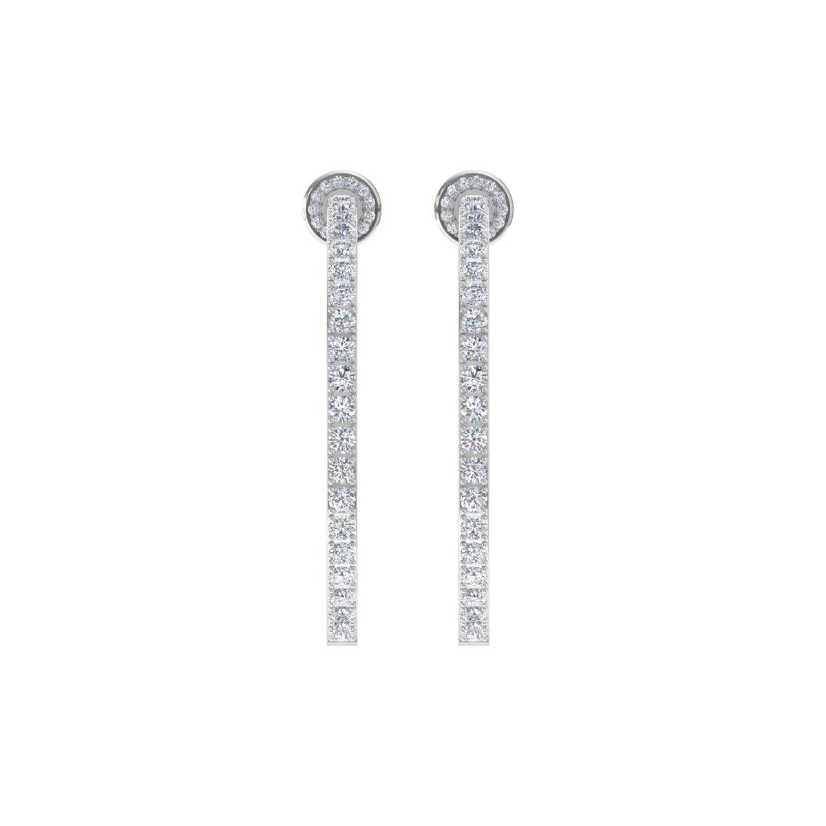 Women's 3.60 Carat SI Clarity HI Color Diamond Pave Hoop Earrings 18 Karat White Gold For Sale