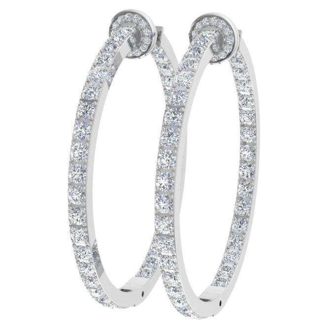 3.60 Carat SI Clarity HI Color Diamond Pave Hoop Earrings 18 Karat White Gold For Sale