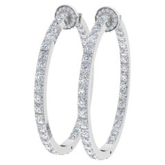 3.60 Carat SI Clarity HI Color Diamond Pave Hoop Earrings 18 Karat White Gold