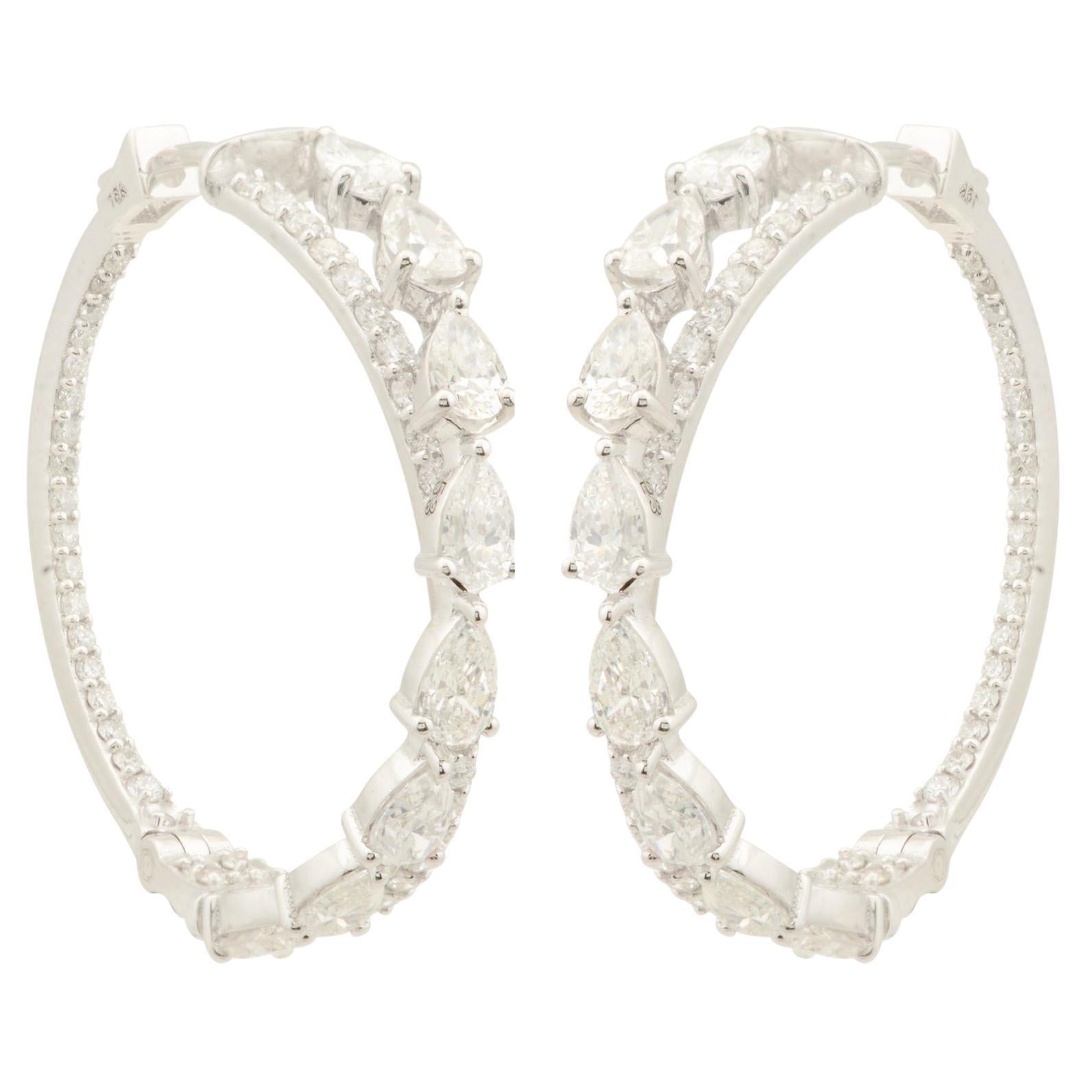 3.60 Carat SI Clarity HI Color Pear Diamond Hoop Earrings 18 Karat White Gold