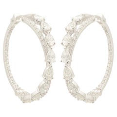 3.60 Carat SI Clarity HI Color Pear Diamond Hoop Earrings 18 Karat White Gold