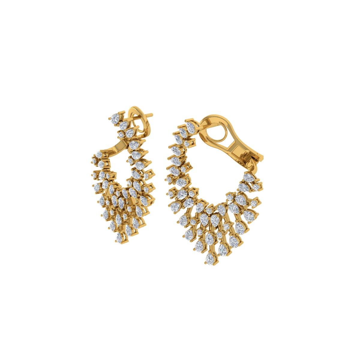 Pear Cut 3.60 Carat SI/H Pear Round Brilliant Cut Diamond Earrings 14 Karat Yellow Gold For Sale