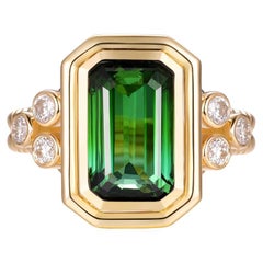 3.60 Carat Vivid Green Tourmaline Cocktail Ring in 18K Yellow Gold