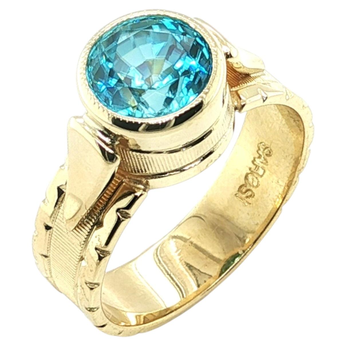 3,60 Karat Zirkon handgefertigt, handgraviert 18k Gelbgold Band Ring