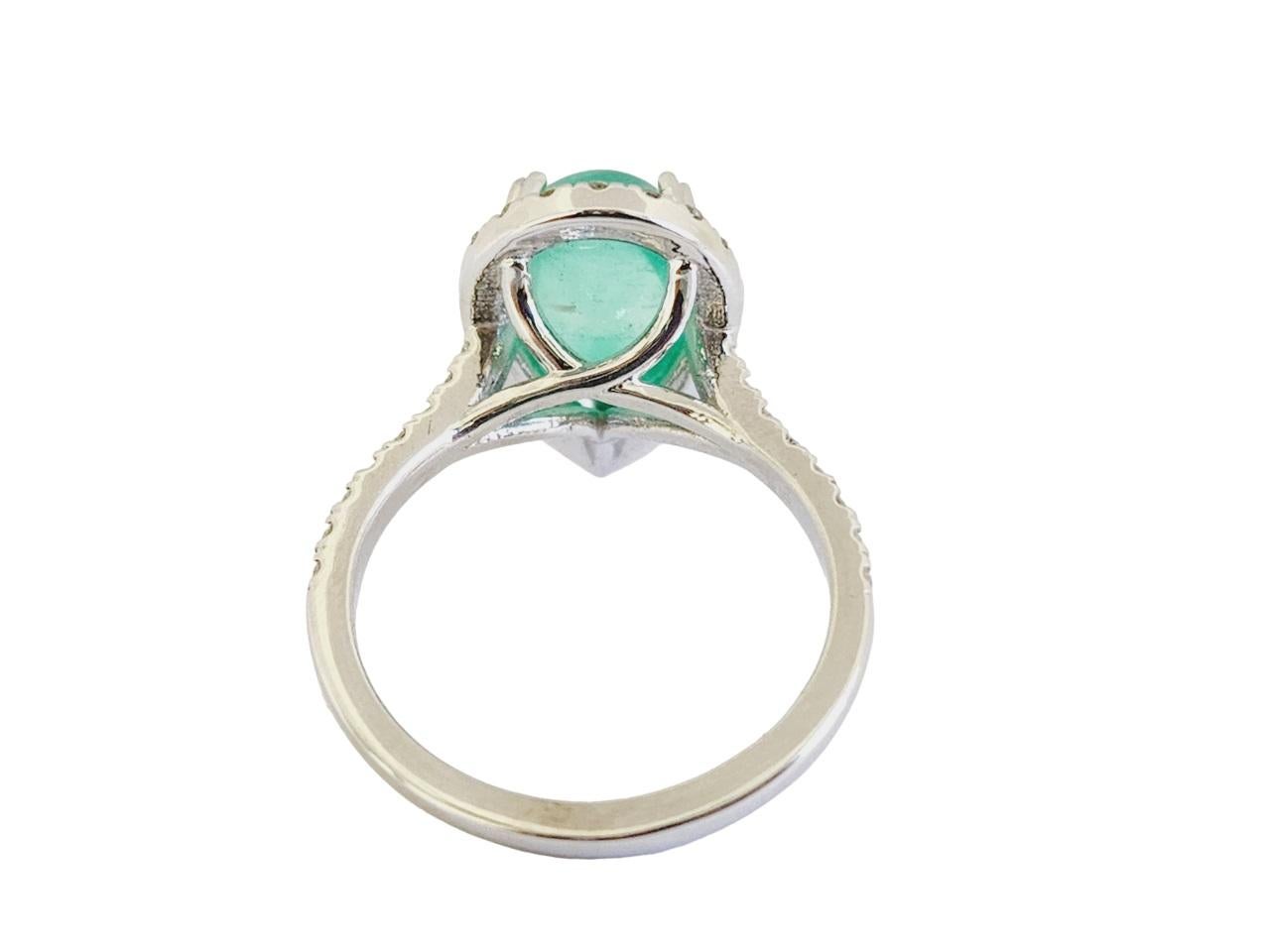 Emerald Cut 3.60 Carats Colombian Emerald Pear Shape Diamond Ring White Gold 14 Karat