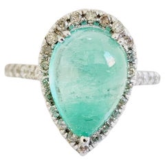 3.60 Carats Colombian Emerald Pear Shape Diamond Ring White Gold 14 Karat