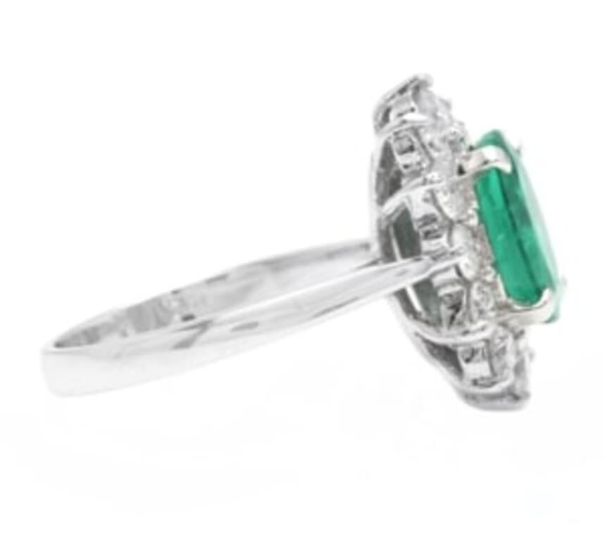 Emerald Cut 3.60 Carat Exquisite Emerald and Diamond 14 Karat Solid White Gold Ring For Sale