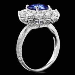 3.60 Carat Exquisite Natural Blue Sapphire and Diamond 18K Solid White Gold