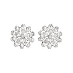 3.60 Carats Floral Rose Cut and Round Brilliant Diamond Stud Earrings