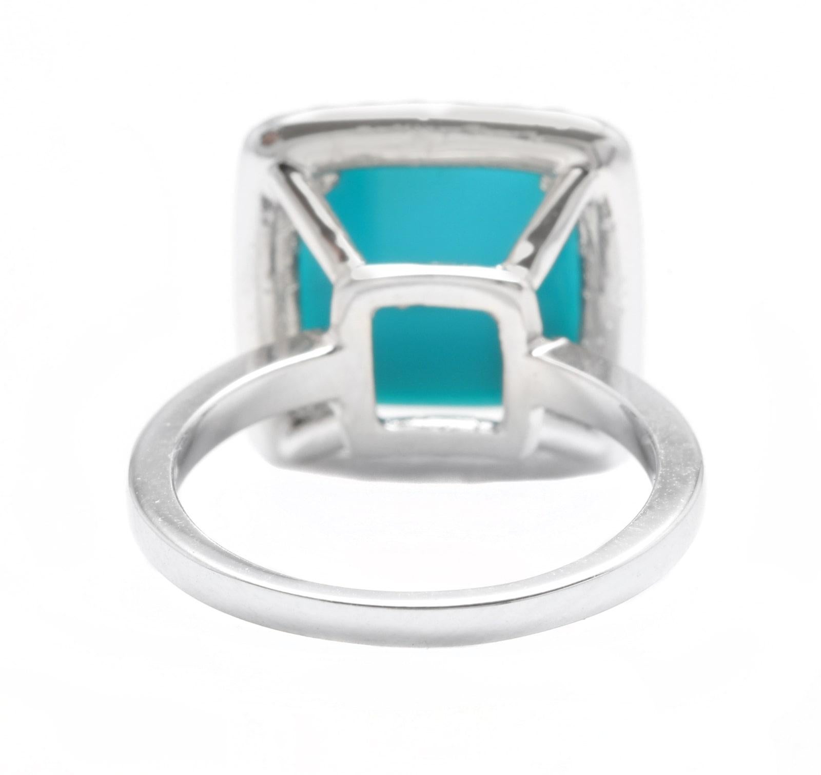 Mixed Cut 3.60 Carats Impressive Natural Turquoise and Diamond 18K White Gold Ring For Sale
