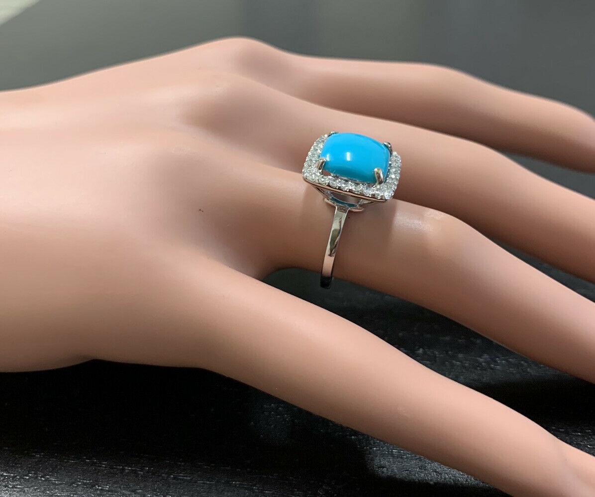 Women's 3.60 Carats Impressive Natural Turquoise and Diamond 18K White Gold Ring For Sale