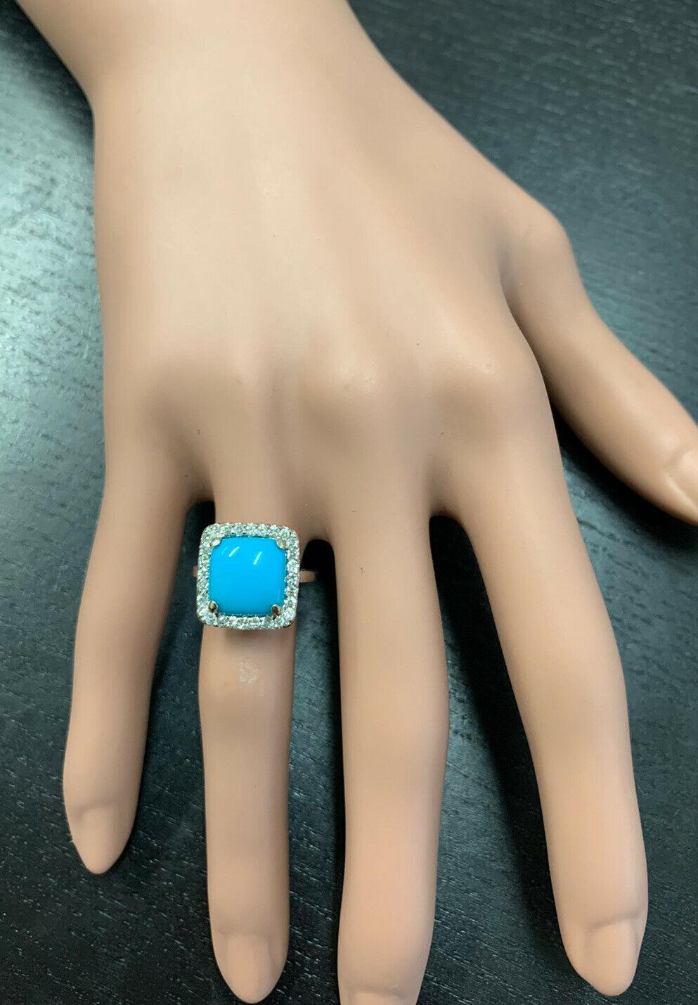 Impressionnante bague en or blanc 18 carats avec turquoise naturelle et diamants de 3,60 carats en vente 1