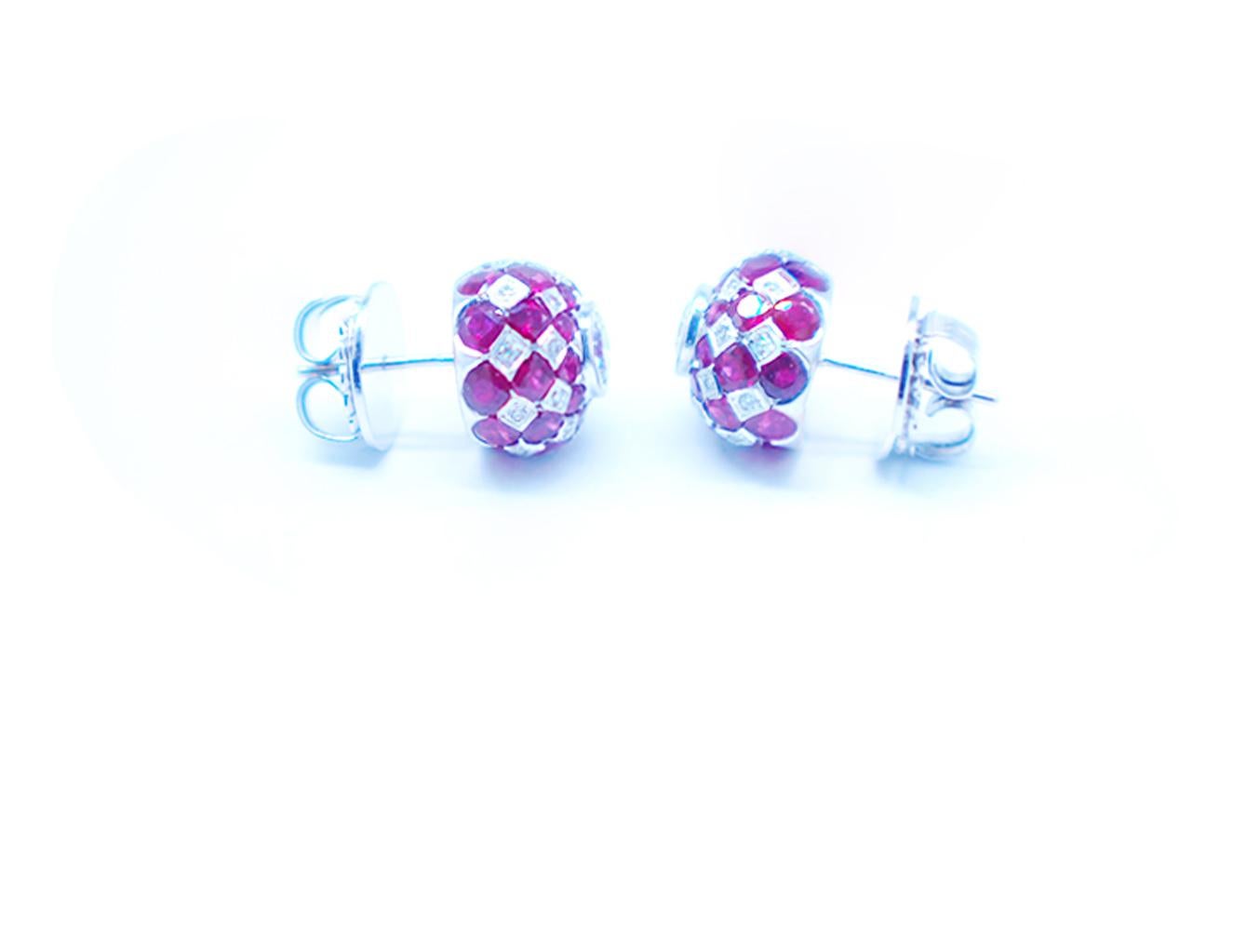 Renaissance 3.60 Carats Ruby and Diamond Pave Stud Earrings 18 Karat