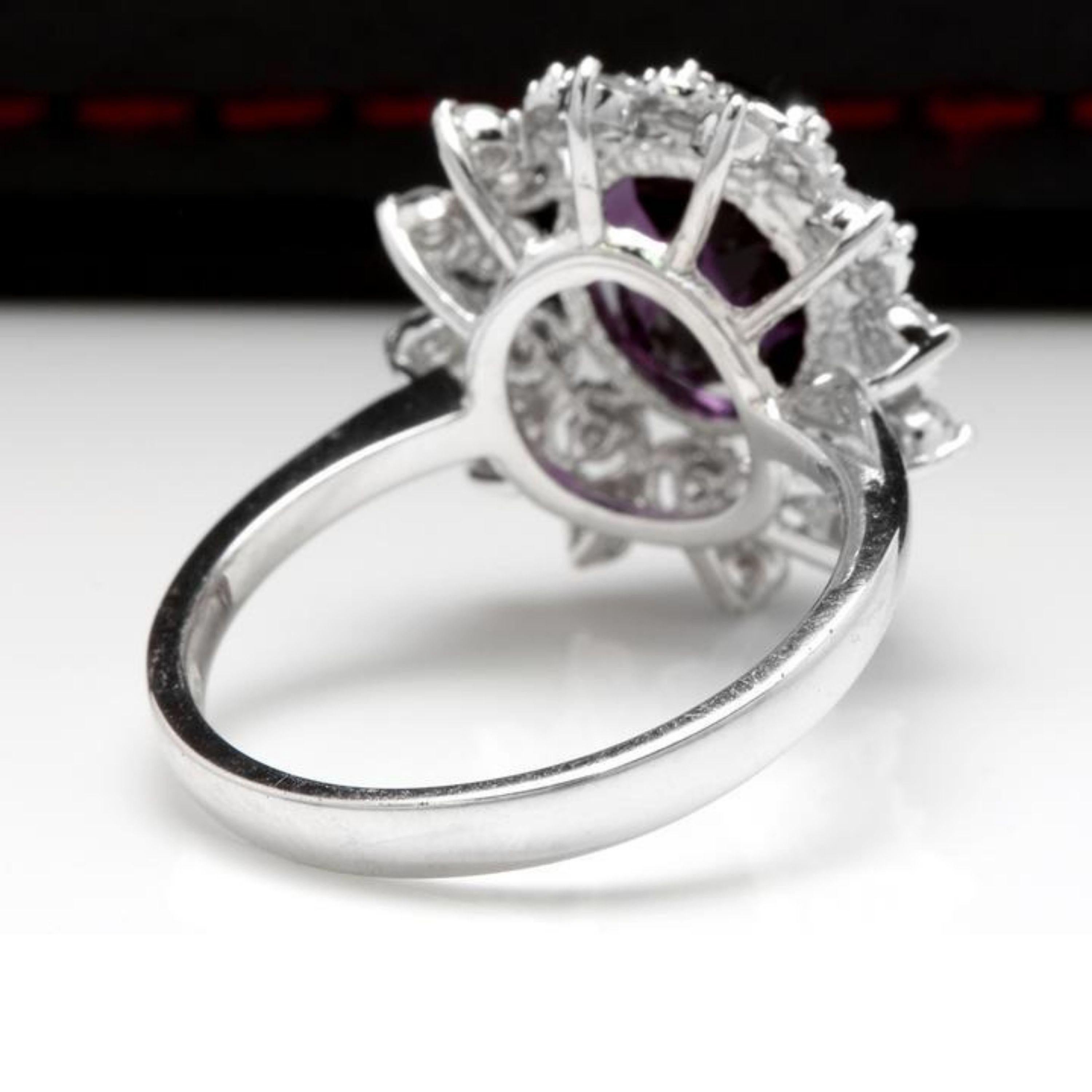 Ring mit 3,60 Karat natürlichem Amethyst und Diamant aus 14 Karat massivem Weißgold im Zustand „Neu“ im Angebot in Los Angeles, CA