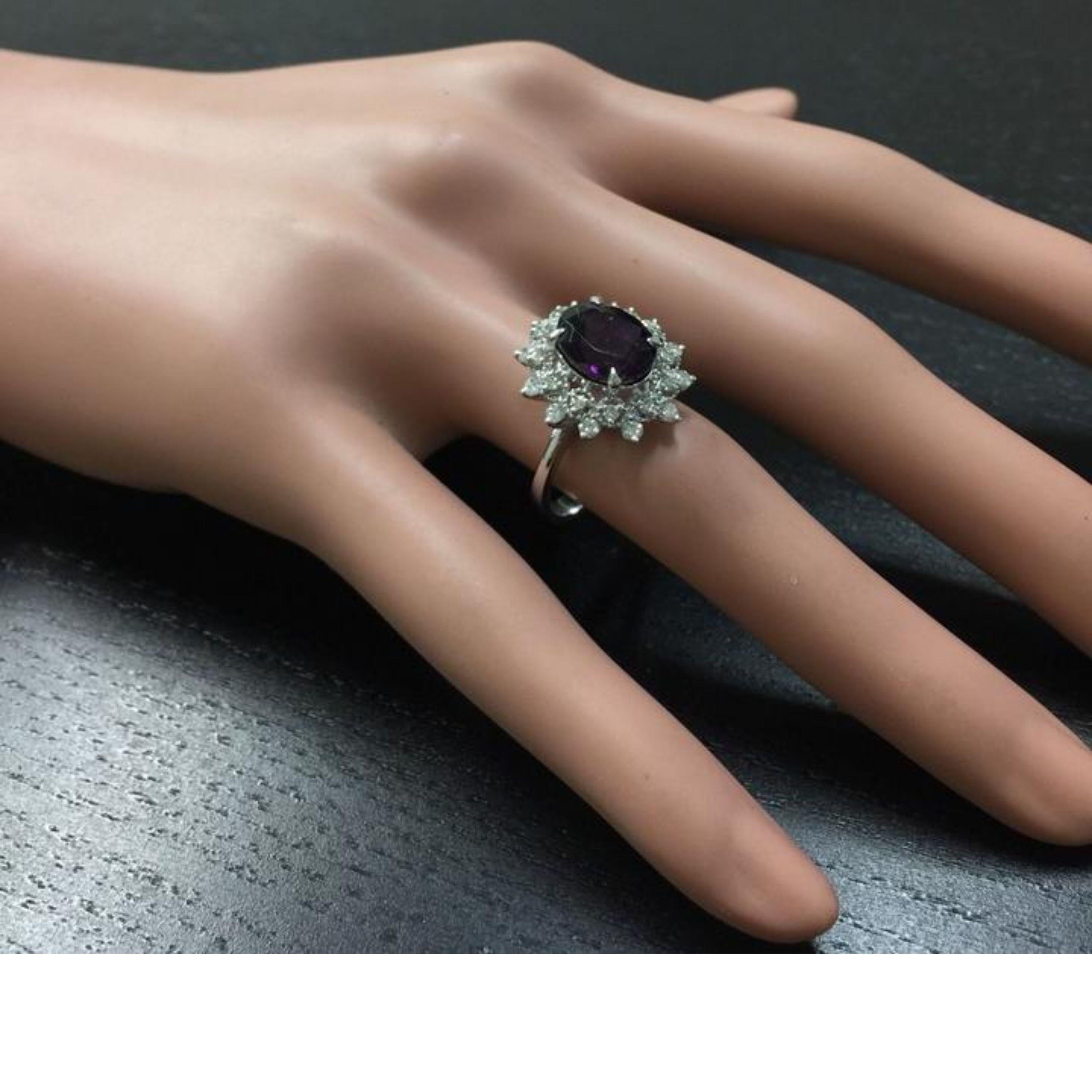 Ring mit 3,60 Karat natürlichem Amethyst und Diamant aus 14 Karat massivem Weißgold Damen im Angebot