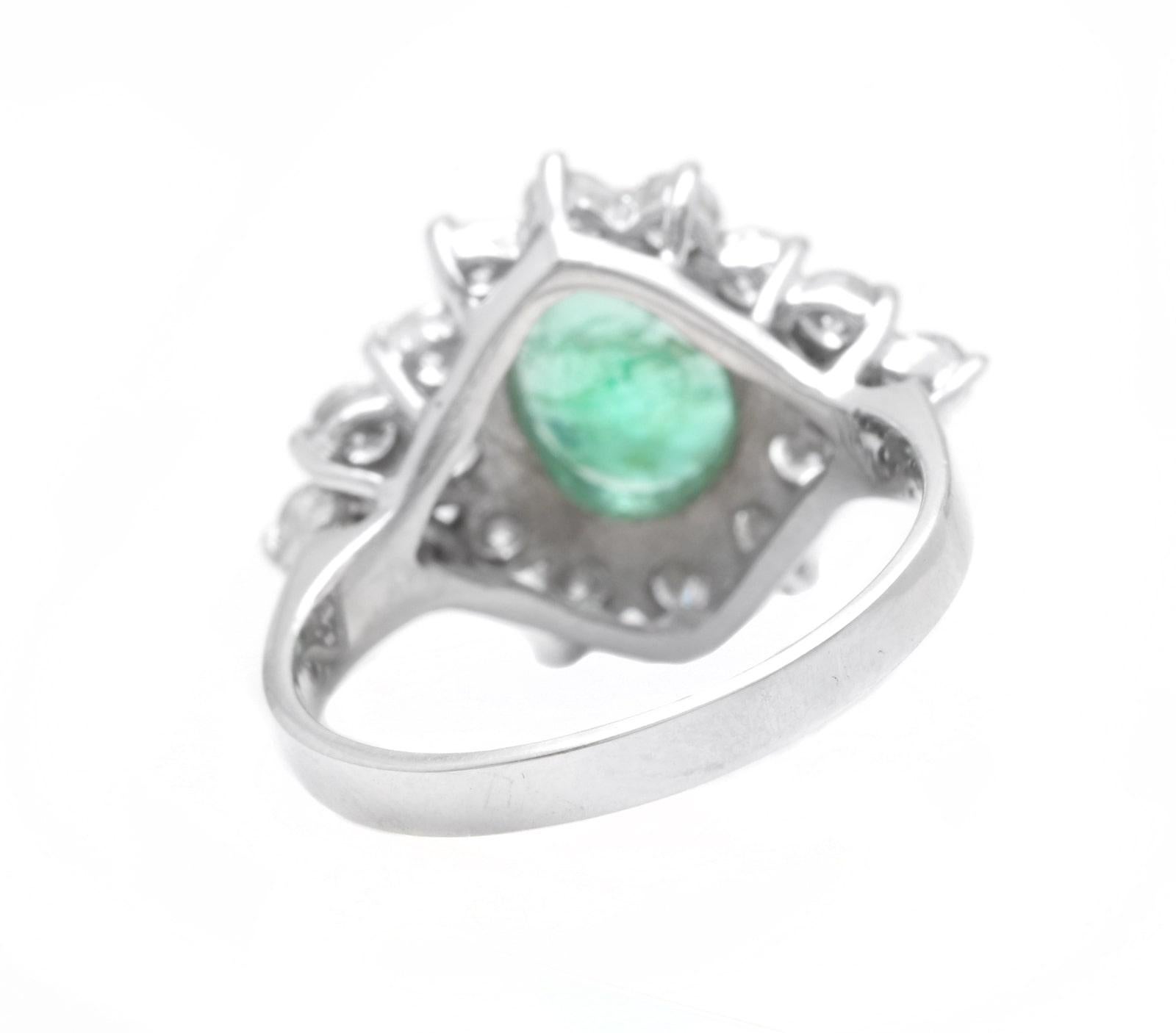 3.60 Carats Natural Emerald and Diamond 14K Solid White Gold Ring In New Condition For Sale In Los Angeles, CA
