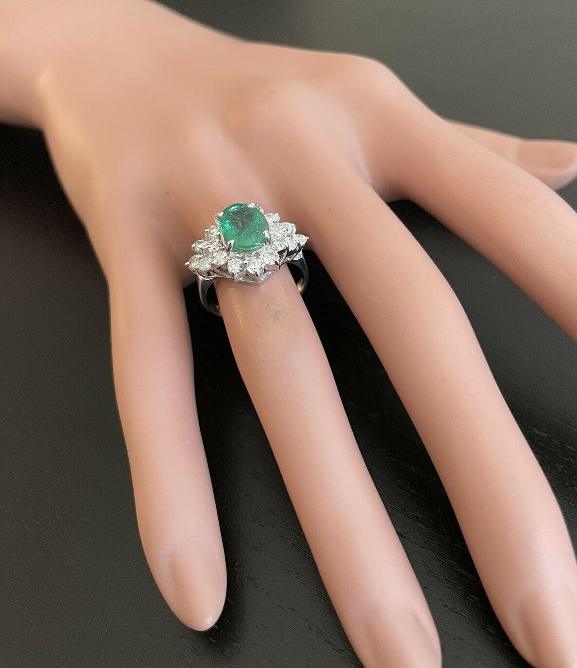 3.60 Carats Natural Emerald and Diamond 14K Solid White Gold Ring For Sale 2