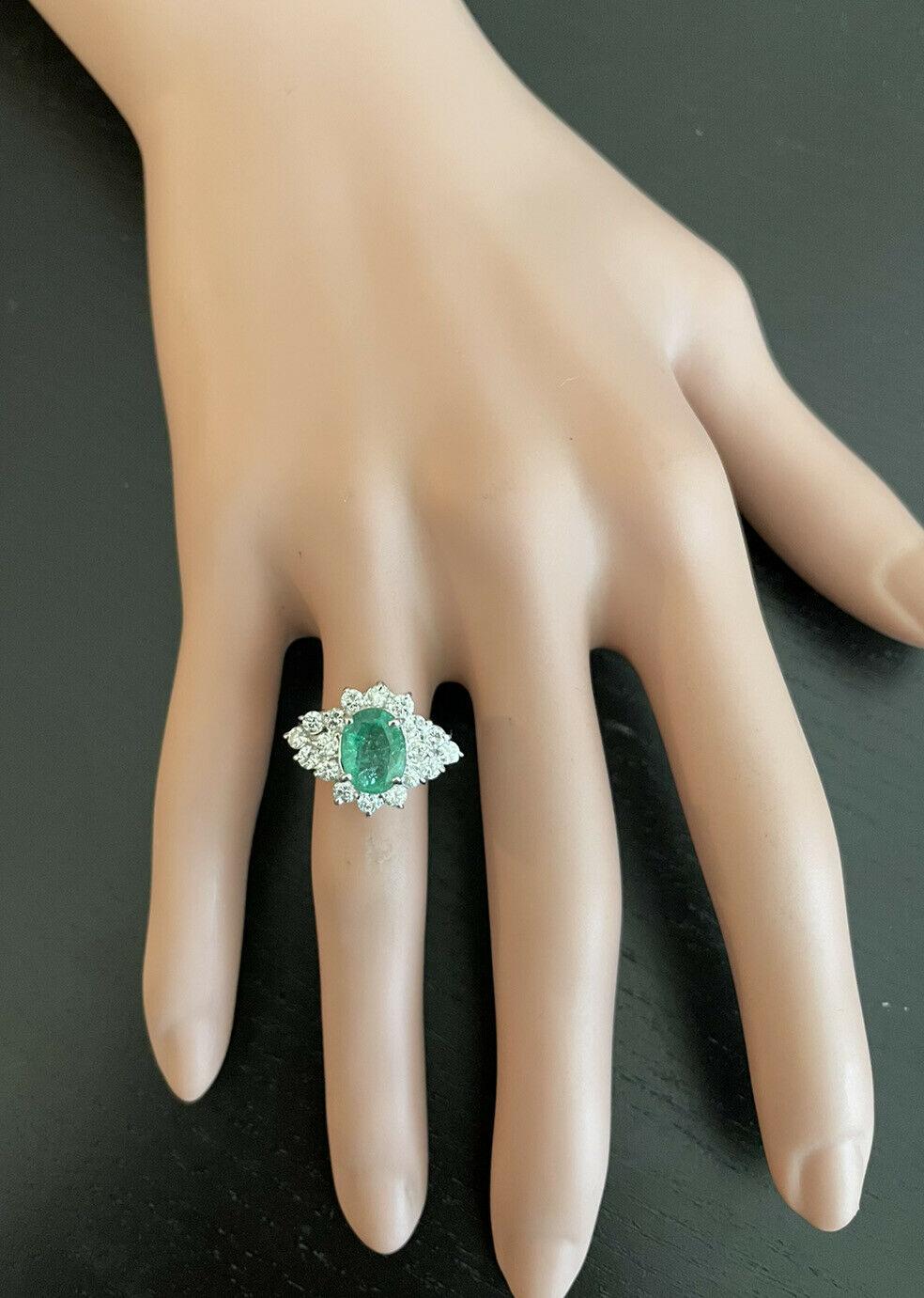 3.60 Carats Natural Emerald and Diamond 14K Solid White Gold Ring For Sale 3