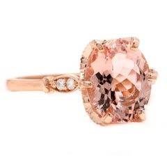 3.60 Carat Natural Morganite and Diamond 14 Karat Solid Rose Gold Ring