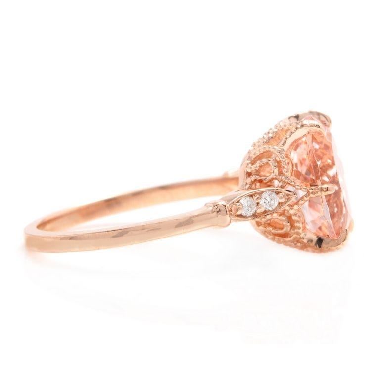 Rose Cut 3.60 Carat Natural Morganite and Diamond 14 Karat Solid Rose Gold Ring For Sale