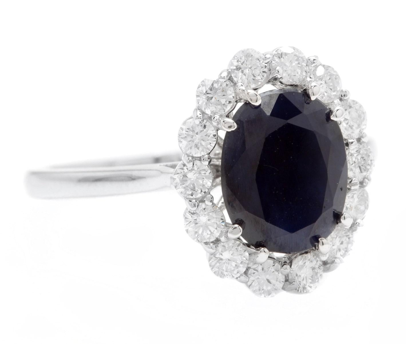 3.60 Carats Natural Sapphire and Diamond 14K Solid White Gold Ring

Suggested Replacement Value: Approx. $4,500.00

Total Natural Oval Cut Sapphire Weights: Approx. 3.00 Carats 

Sapphire Measures: Approx. 9.00 x 7.00mm

Sapphire Treatment: