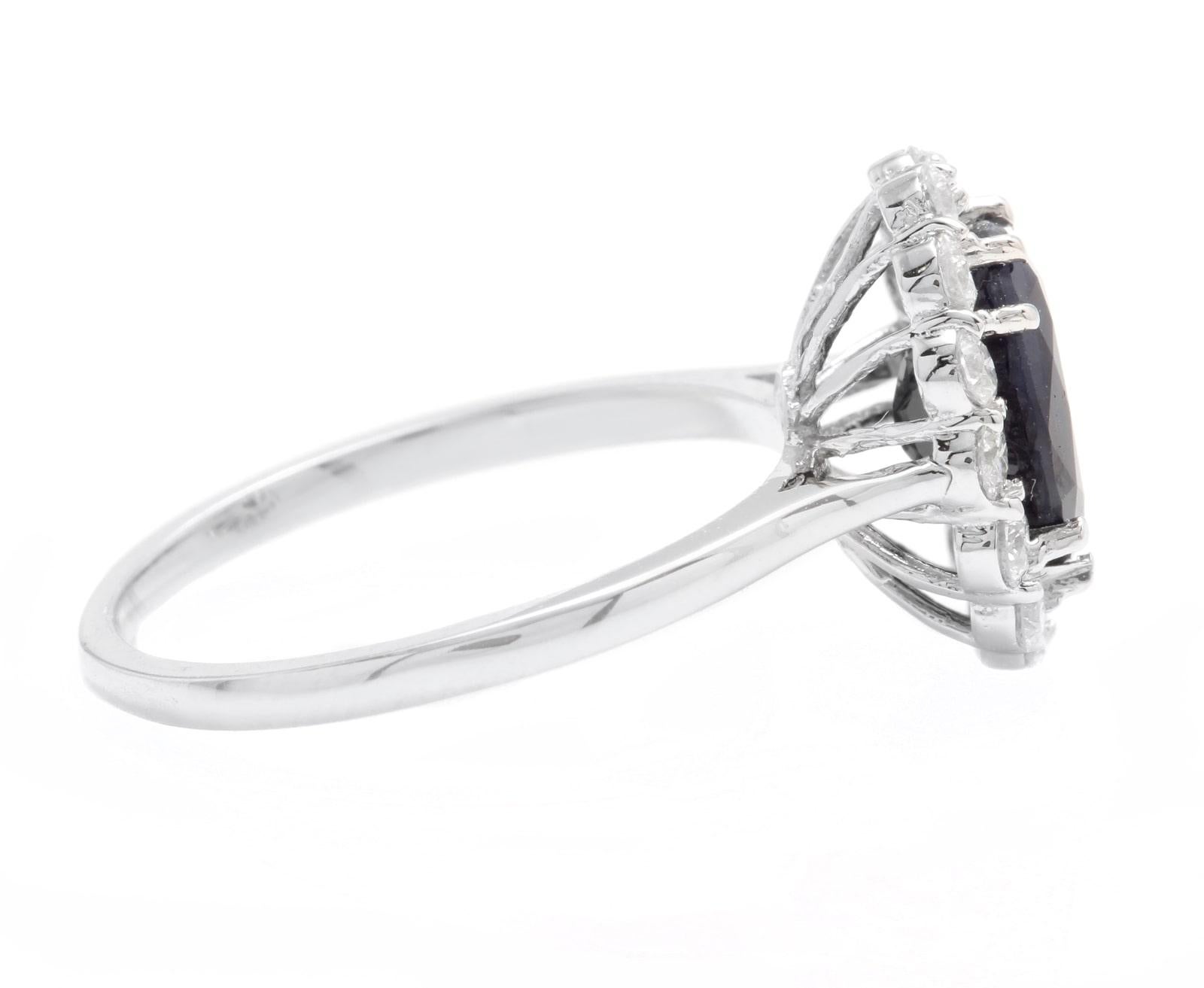 Mixed Cut 3.60 Carats Natural Sapphire and Diamond 14k Solid White Gold Ring For Sale