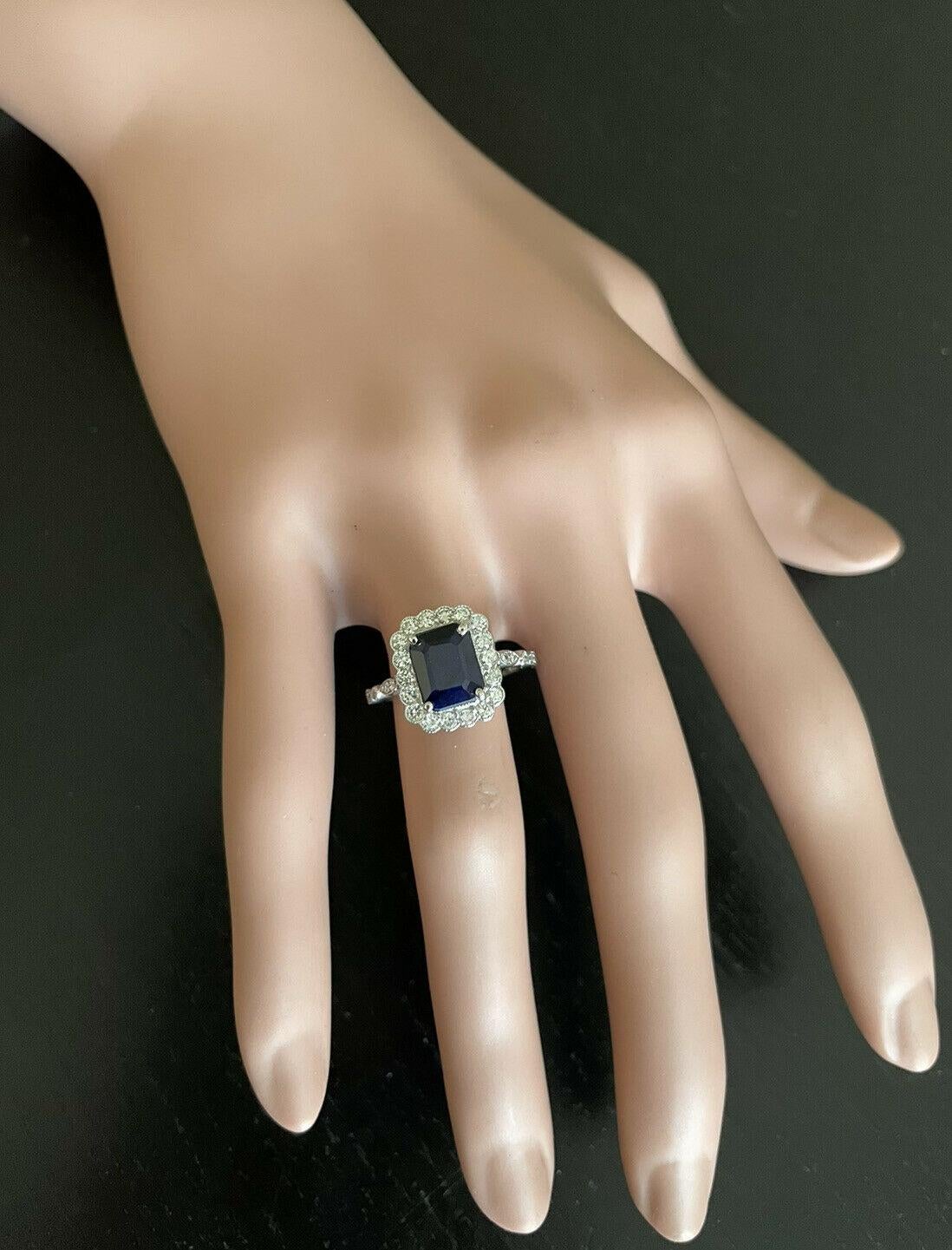 14 Karat massiver Weißgold Ring mit 3,60 Karat natürlichem Saphir und Diamant Damen im Angebot