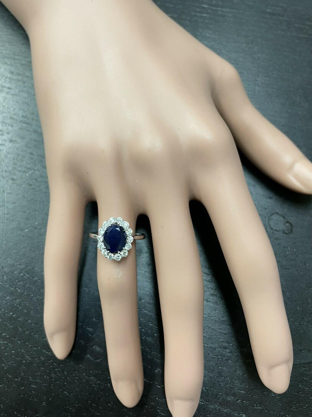 3.60 Carats Natural Sapphire and Diamond 14k Solid White Gold Ring For Sale 1
