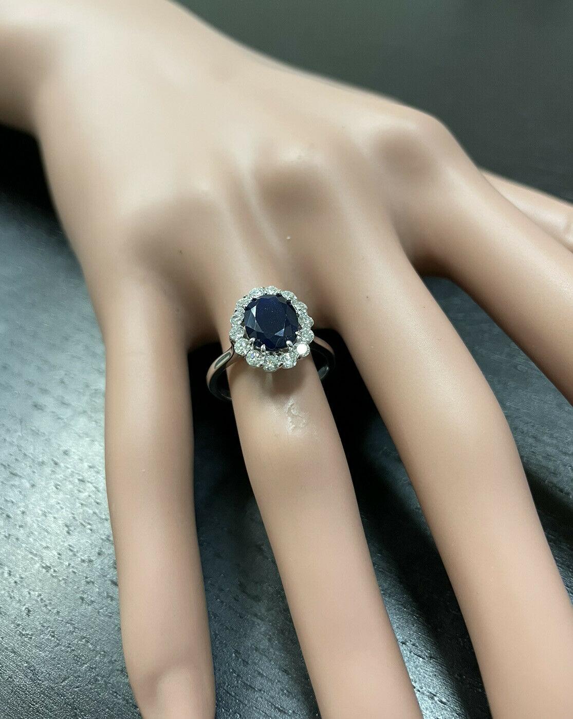 3.60 Carats Natural Sapphire and Diamond 14k Solid White Gold Ring For Sale 2